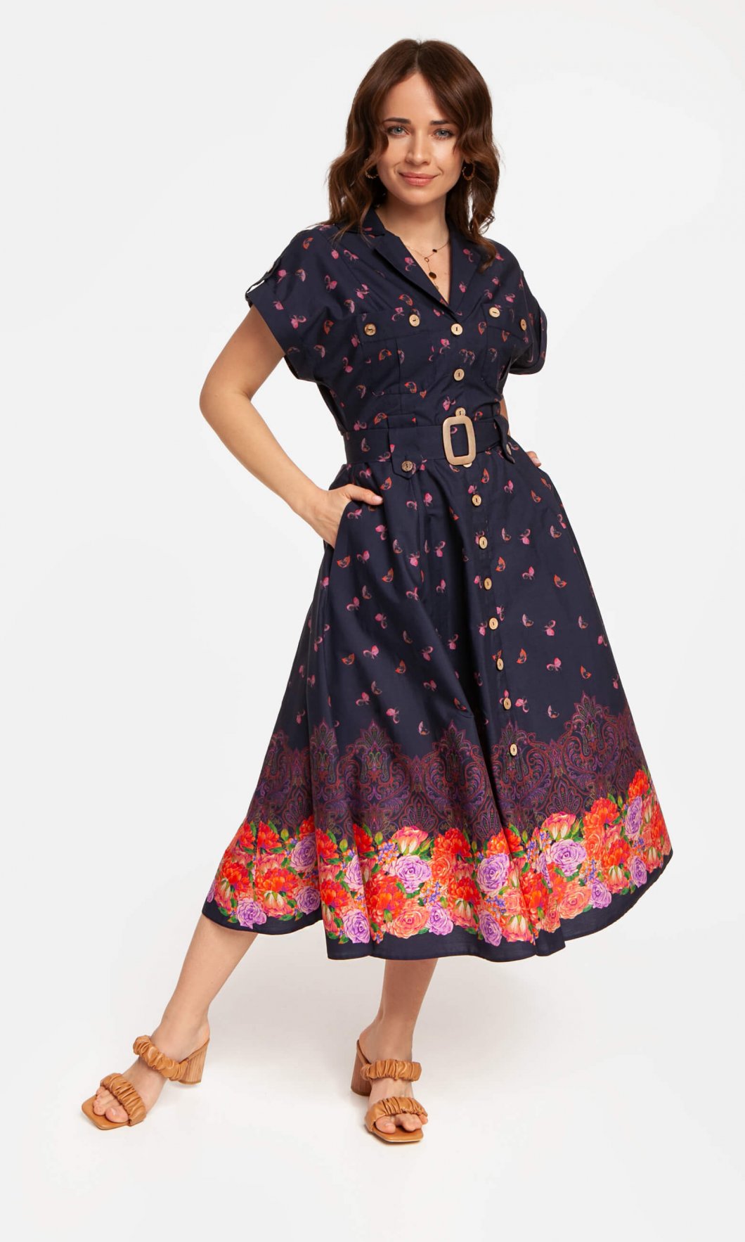 Carla dress - navy blue and pink